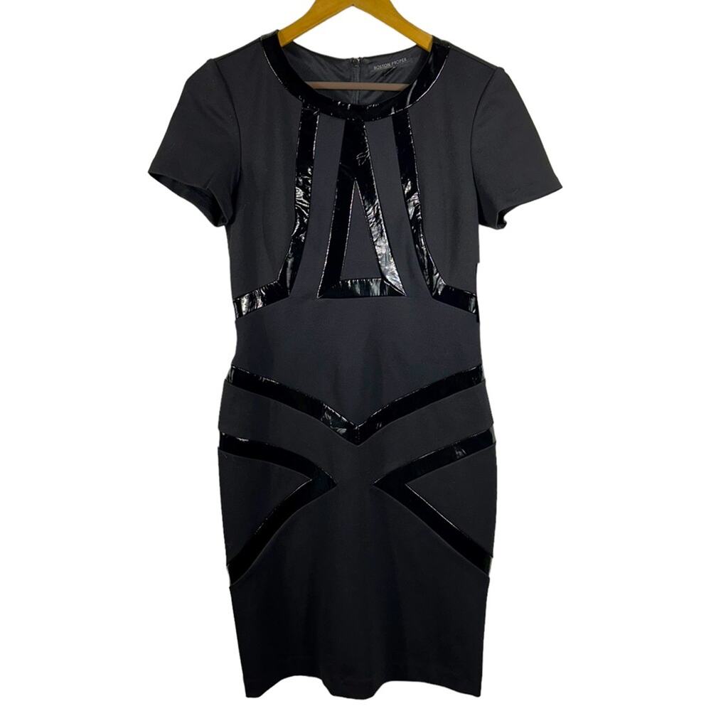 Boston Proper Black Mini Dress with Patent Trim